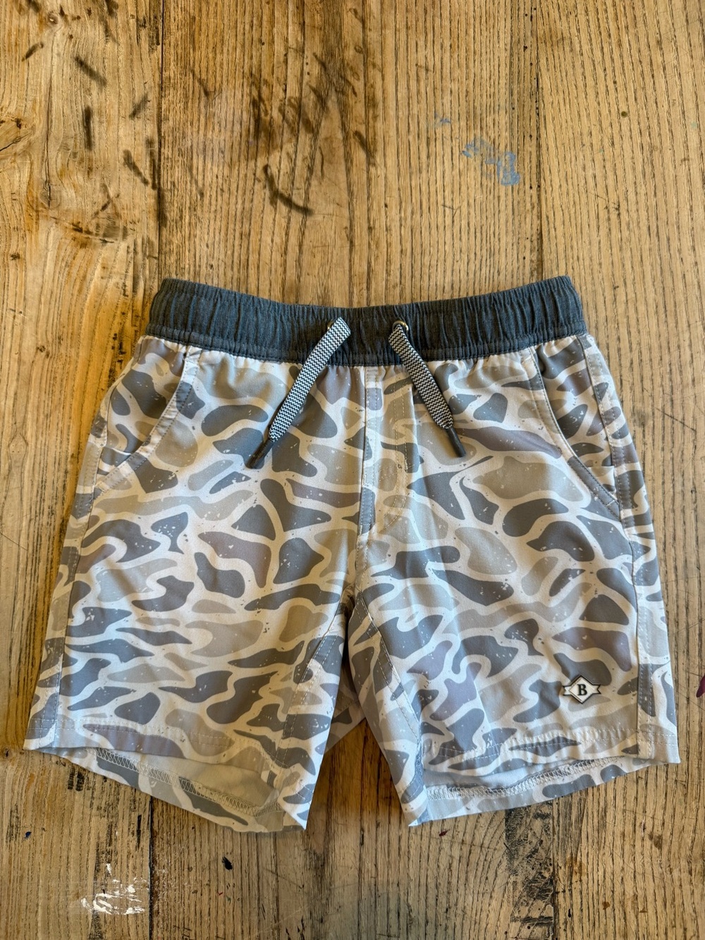 Burlebo gray camo boys swim trunks